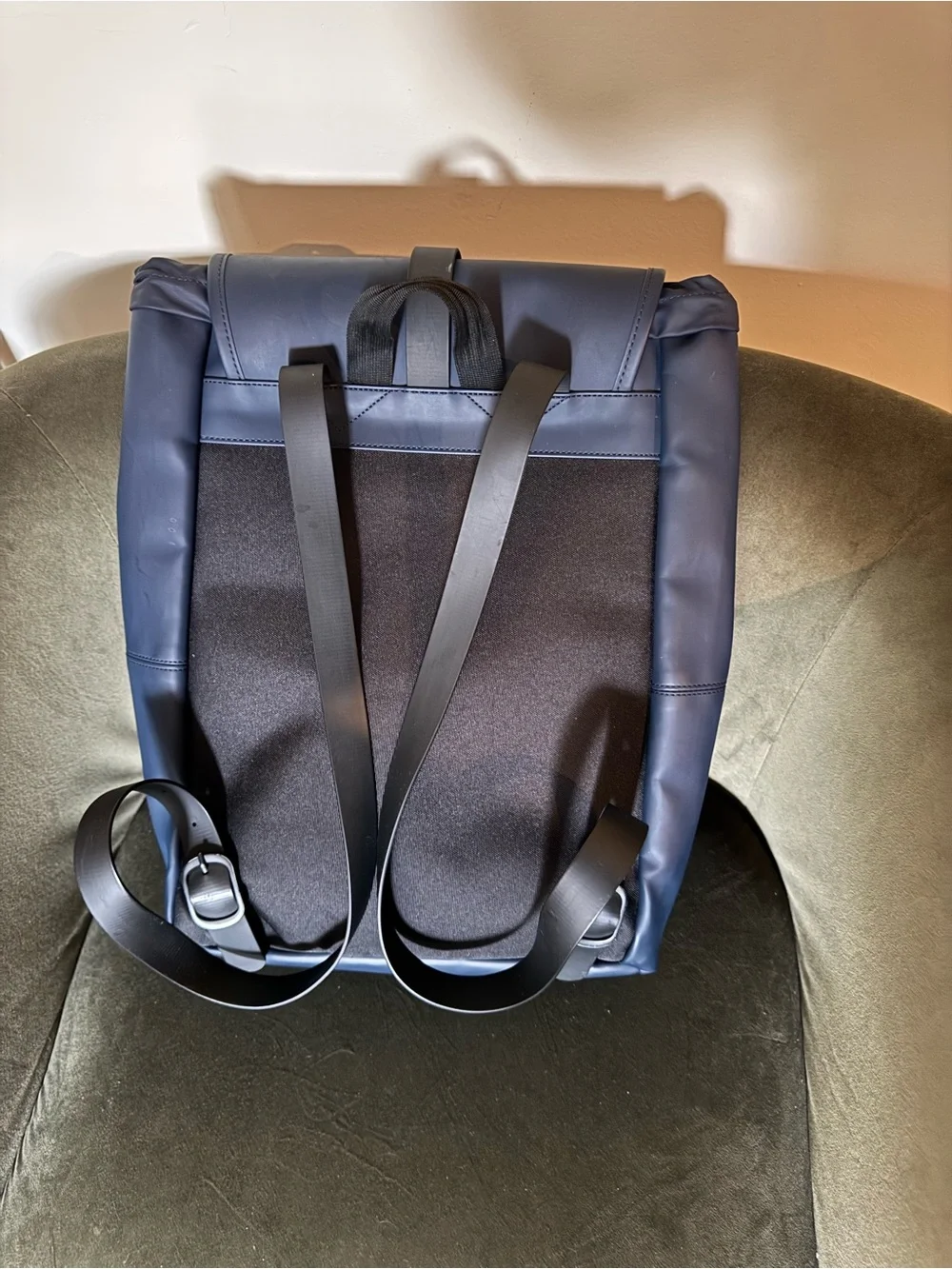 Rains Navy Blue Roll-Top Backpack with Front Pockets